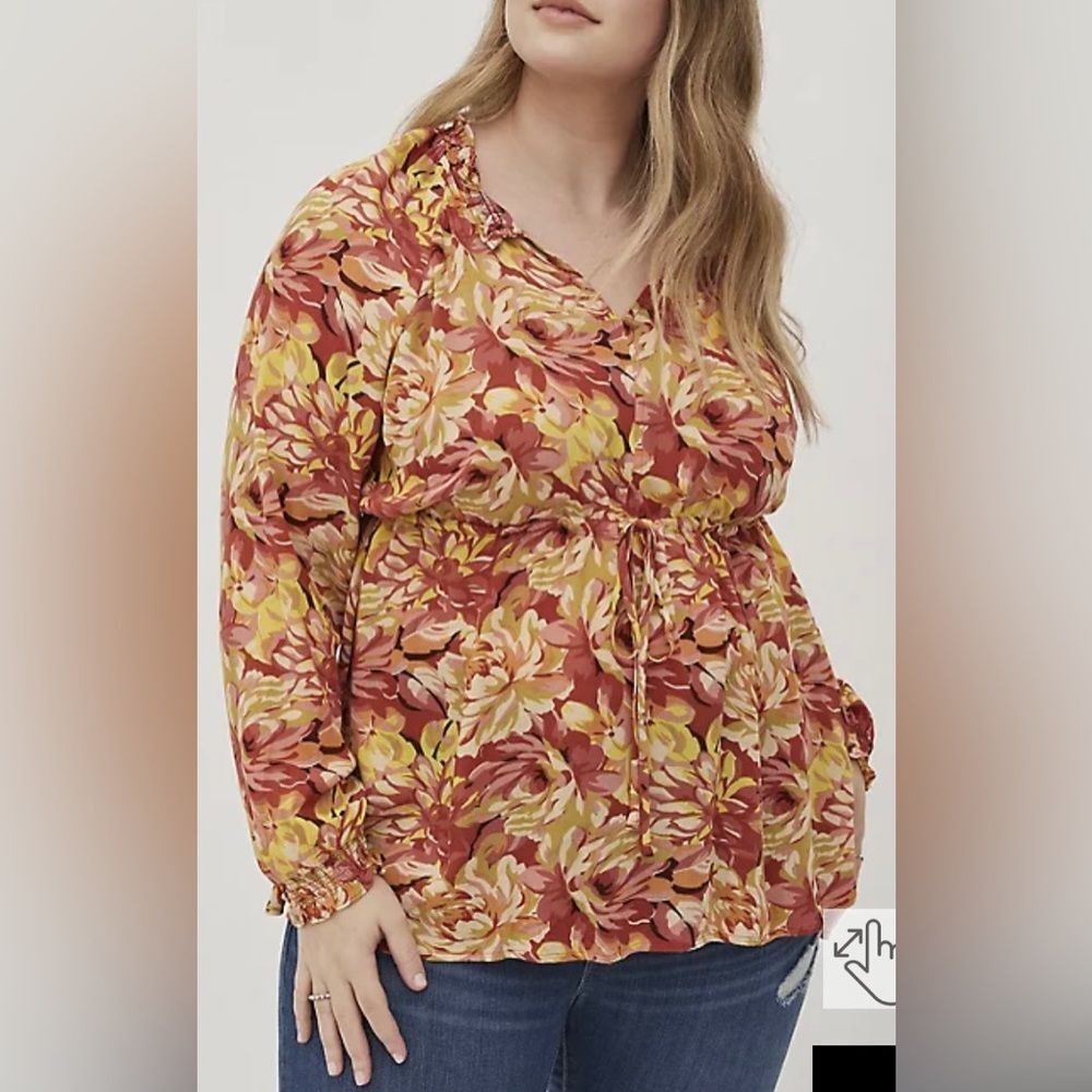 Torrid - RAYON CREPE TIE WAIST PEASANT TOP Size: 22/24 - Picture 2 of 5